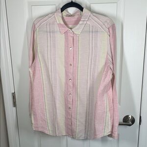 Tommy Bahama Linen button down shirt pink stripes size large